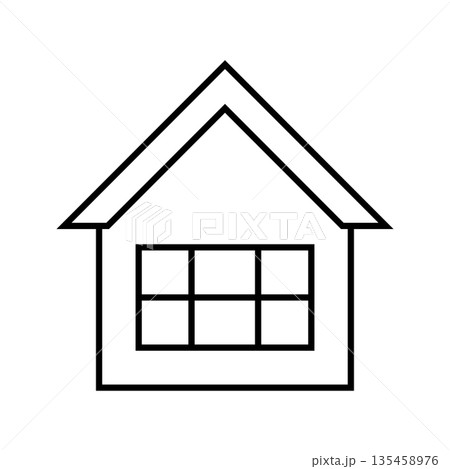 Minimalist House Outline Icon with Grid Window Representing Real Estate Architecture and Home Design 135458976