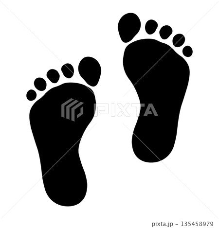 Black Bare Footprints Silhouette Walking Pattern Representing Human Journey Trace and Pedestrian Movement 135458979