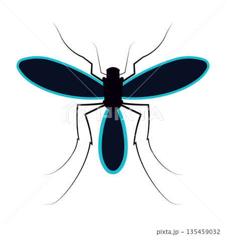 Top View Mosquito Icon with Blue Outlines, Scientific Symmetrical Insect Illustration for Healthcare and Pest Control Top View Mosquito Icon with Blue Outlines, Scientific Symmetrical Insect Illustration for Healthcare and Pest Control 135459032