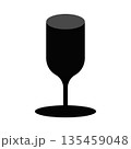 Black silhouette of a wine glass with a 3D perspective top, isolated on a white background. Minimalist icon suitable for winery, bar, and restaurant branding. 135459048