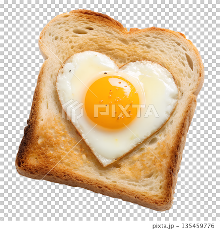 Perfectly fried egg in heart shape served on slice of toasted bread, isolated. Cute, romantic breakfast idea for valentine's day or anniversaries 135459776