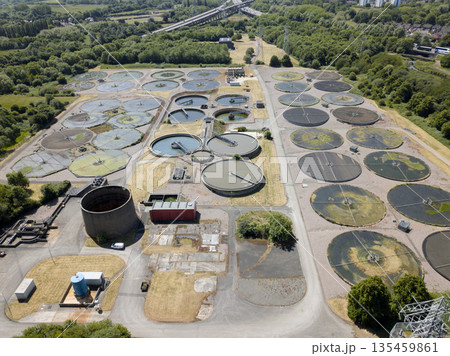 Wastewater treatment plant aerial Birmingham UK Wastewater treatment plant aerial Birmingham UK 135459861