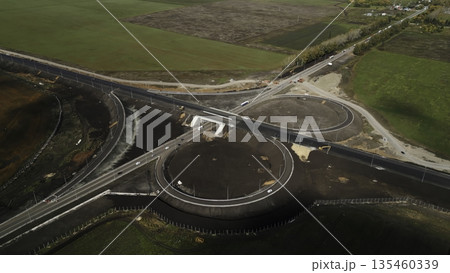 Highway interchange construction progressing smoothly. Clip 135460339