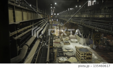 Steel mill interior showing industrial manufacturing process. Stock clip 135460617