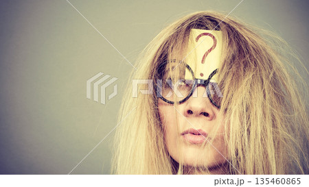 Tired crazy woman after intensive thinking Tired crazy woman after intensive thinking 135460865