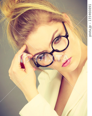 Business woman intensive thinking Business woman intensive thinking 135460891