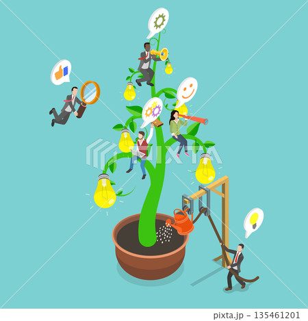 3D Isometric Flat Vector Illustration of Employee Engagement, Developing A Growth Mindset Culture With Employees Growing A Lightbulb Plant In Workplace 3D Isometric Flat Vector Illustration of Employee Engagement, Developing A Growth Mindset Culture With Employees Growing A Lightbulb Plant In Workplace 135461201