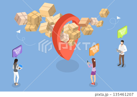 3D Isometric Flat Vector Illustration of Delivery, Floating Parcel Boxes And Order Confirmation 135461207