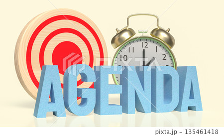 Agenda Planning Concept with Target Goal and Alarm Clock 3d render. Agenda Planning Concept with Target Goal and Alarm Clock 3d render. 135461418