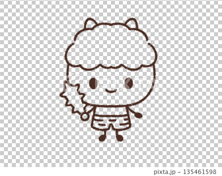 金棒を持つ鬼の手描きイラスト（線画） 135461598