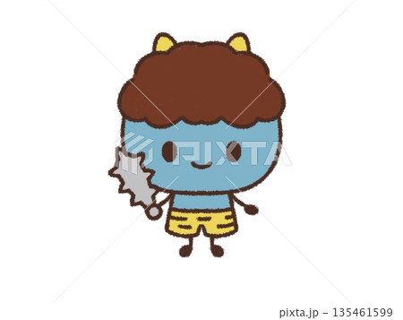 金棒を持つ青鬼の手描きイラスト 135461599
