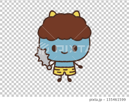 金棒を持つ青鬼の手描きイラスト 135461599