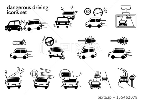 危険運転や交通違反のアイコンセット｜シンプル・ミニマルスタイル 135462079