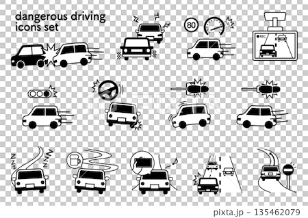 危険運転や交通違反のアイコンセット｜シンプル・ミニマルスタイル 135462079