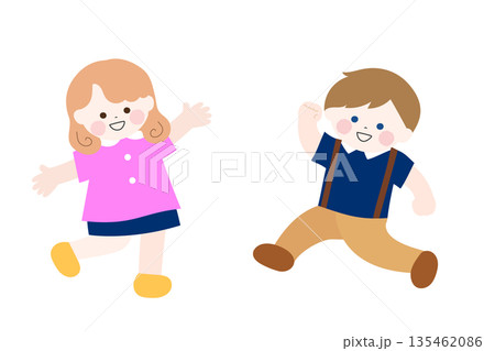 西洋人の男女のこどものイラスト　かわいいフラットイラスト 135462086