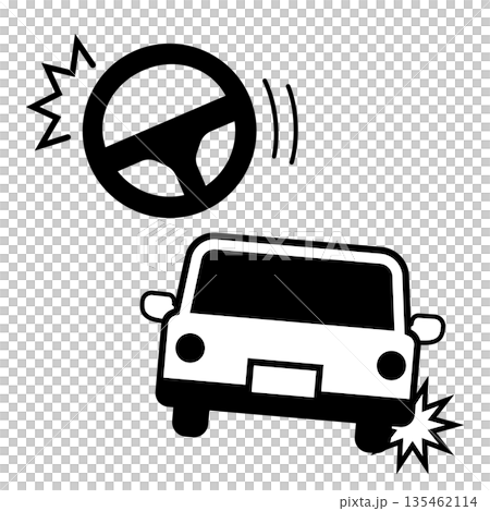急ハンドルを切って傾く車のシンプルな白黒アイコン 135462114