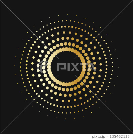 Gold Halftone round frame design. Round luxury logo abstract golden ring emblem geometric background 135462133