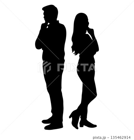 背中合わせに考える男女 背中合わせに考える男女 135462914