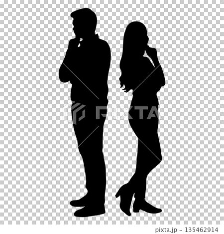 Men and women thinking back to back Men and women thinking back to back 135462914