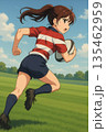 ボールを抱えて走るラグビー女子選手の躍動感 135462959