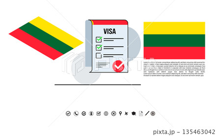 Visa Document And Lithuanian Flags Represent Travel, Immigration And Administrative Paperwork Concepts For Businesses. Visa Document And Lithuanian Flags Represent Travel, Immigration And Administrative Paperwork Concepts For Businesses. 135463042