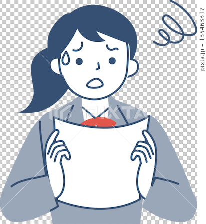 困った表情の女子学生の上半身 135463317