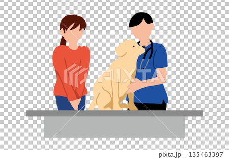 犬　手書きイラスト　病院を受診する 135463397