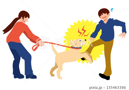 犬　手書きイラスト　散歩中に人を襲う　危ない 135463398