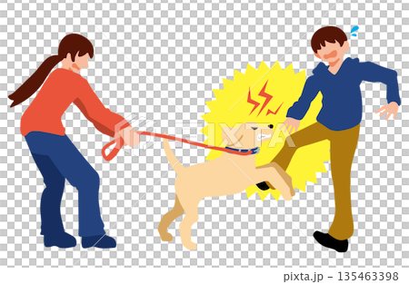 犬　手書きイラスト　散歩中に人を襲う　危ない 135463398