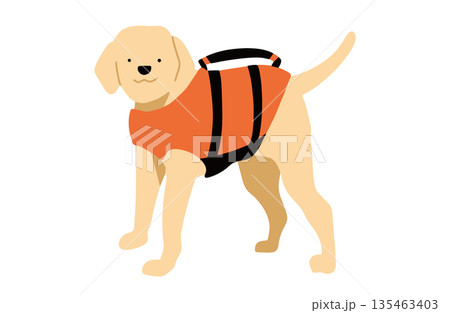 犬 手書きイラスト ライフジャケットを着用する犬 犬 手書きイラスト ライフジャケットを着用する犬 135463403