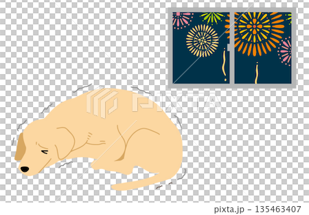 犬　手書きイラスト　花火の大きな音に怯える 135463407
