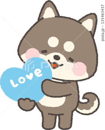 「love」と書かれたハートを持つ黒い柴犬 135463437