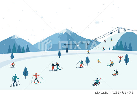 ゴンドラがあるスキー場の背景イラスト 135463473