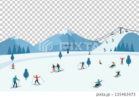 Background illustration of a ski resort with gondolas 135463473