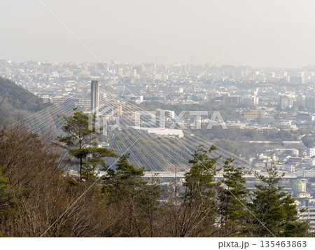 高台から見る黄砂に覆われた街の風景 135463863