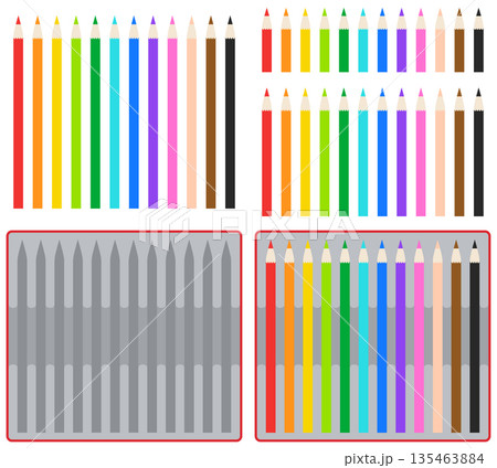 12色の色えんぴつ 使いかけサイズとお片付け用ケース付きのイラストセット 135463884