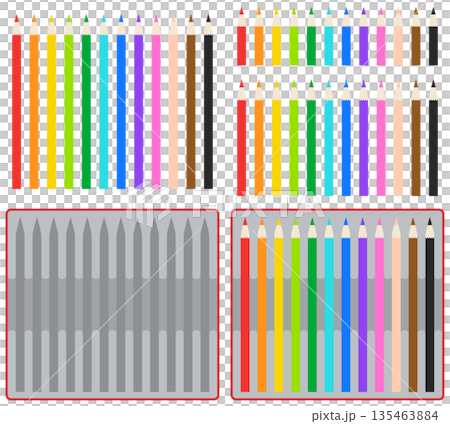 12色の色えんぴつ 使いかけサイズとお片付け用ケース付きのイラストセット 135463884