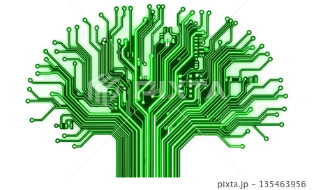 緑色に輝く回路基板で描かれたデジタルな樹木 135463956