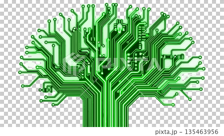 緑色に輝く回路基板で描かれたデジタルな樹木 135463956
