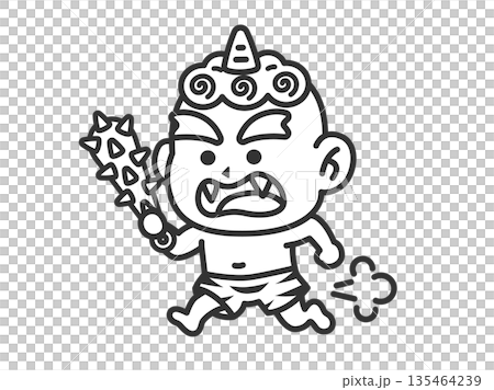 金棒を持って走る、青鬼（線画）のイラスト 135464239