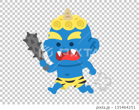 金棒を持って走る、青鬼のイラスト 135464251