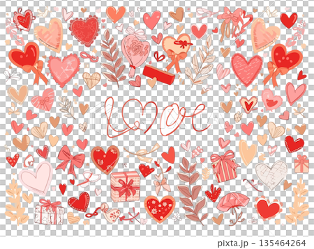 バレンタイン向け かわいいイラスト素材 パステルカラー 手描き風 135464264