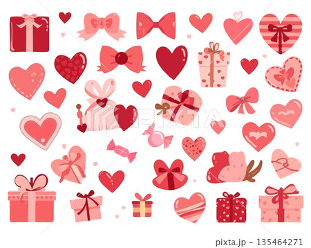 バレンタイン向け かわいいイラスト素材 パステルカラー 手描き風 135464271