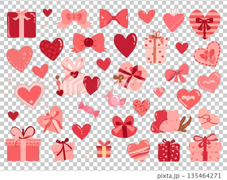 情人節可愛插畫素材，柔和的粉紅彩色調，手繪風格 135464271