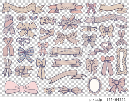 パステルカラーでかわいいリボンのイラスト素材、装飾・ワンポイントに使えるやさしいデザイン パステルカラーでかわいいリボンのイラスト素材、装飾・ワンポイントに使えるやさしいデザイン 135464321
