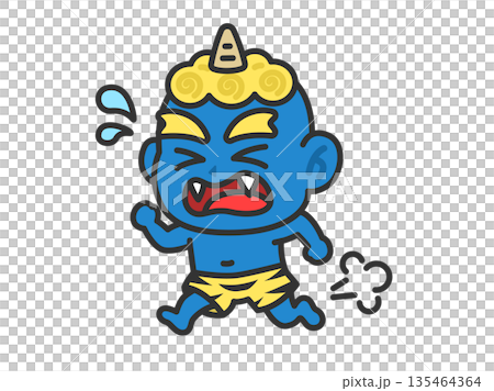 奔跑中的藍色惡魔插圖（線條描彩色） 135464364
