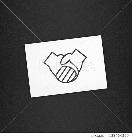 Minimalist handshake line icon on white card against a black textured background, symbolizing business partnership, agreement, trust, and professional cooperation Minimalist handshake line icon on white card against a black textured background, symbolizing business partnership, agreement, trust, and professional cooperation 135464390