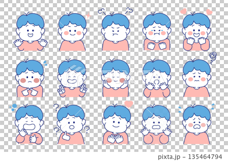 Children's facial expressions, variations, set, boys Children's facial expressions, variations, set, boys 135464794