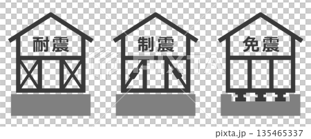 地震に強い耐震補強された住宅と免振や制震の技術のイラスト 135465337