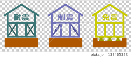 地震に強い耐震補強された住宅と免振や制震の技術のイラスト 135465338
